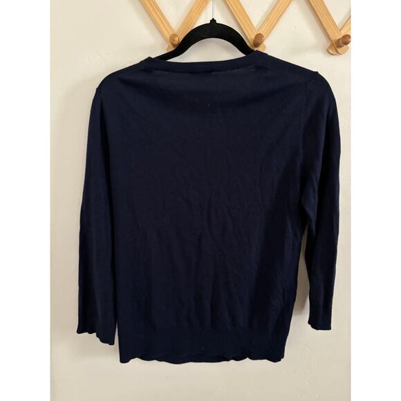 Talbots Sweater Women's Medium Navy Cardigan Button Ruffle Knit - Picture 7 of 7